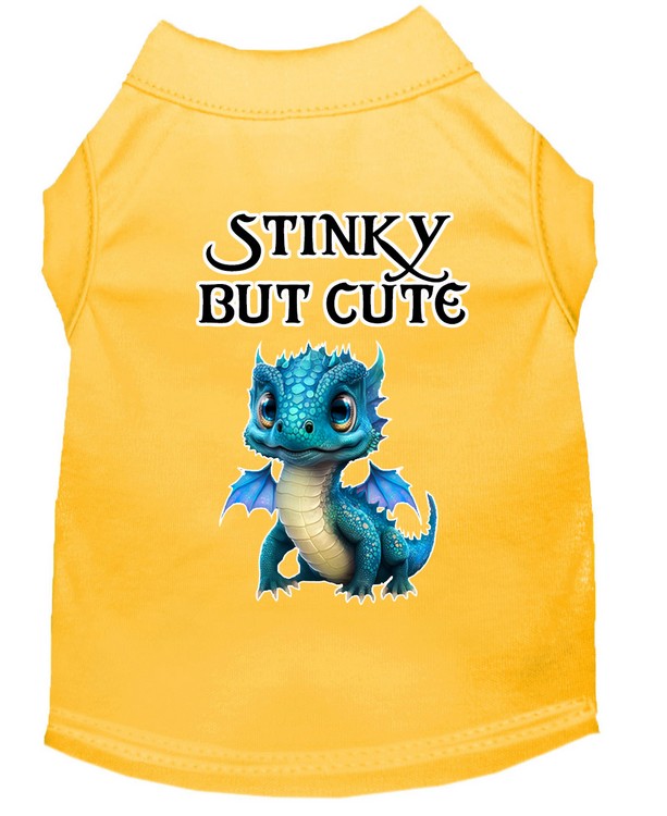 Stinky but Cute Dragon Screen Print Dog Shirt Yellow XS (8)